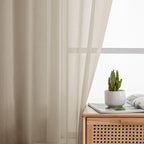 Taupe Sheer Curtains 54 Inch Length 2 Panels Set, Rod Pocket Fimly Voile Short - Image 2