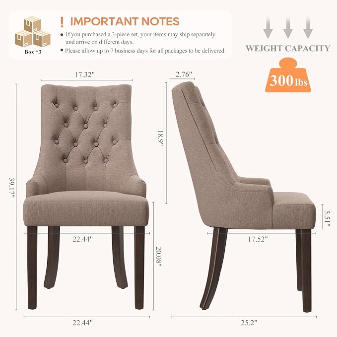 COLAMY Fabric Side Dining Chairs Set of 6, Wingback Upholstered Dining Room - Image 2