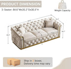 84.6" Luxury Chesterfield Sofa Velvet Tufted Sofa Black and Gold Couch - Image 2