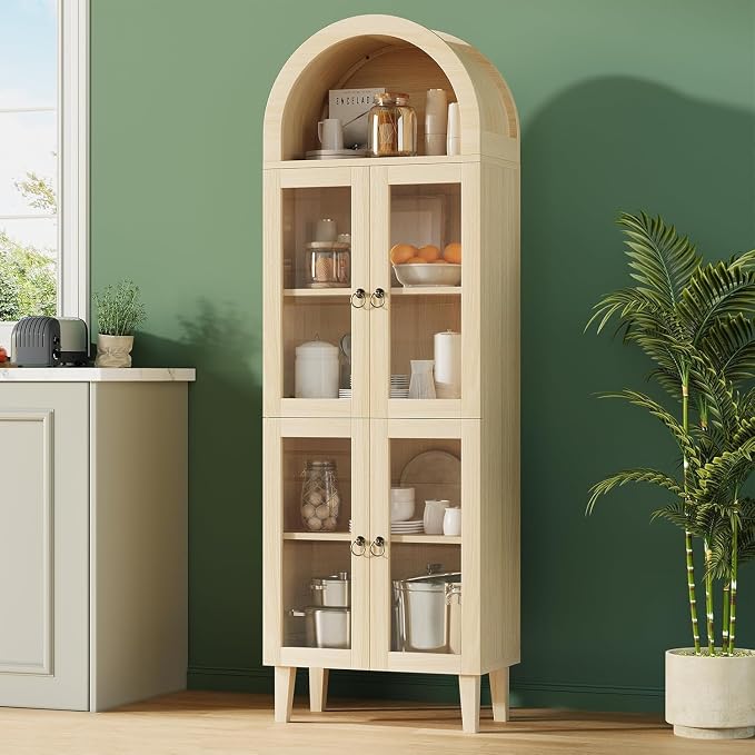 71" Tall Arched Cabinet with Acrylic Door, Modern Curio Arched Bookcase with by WelcometoIABIFO