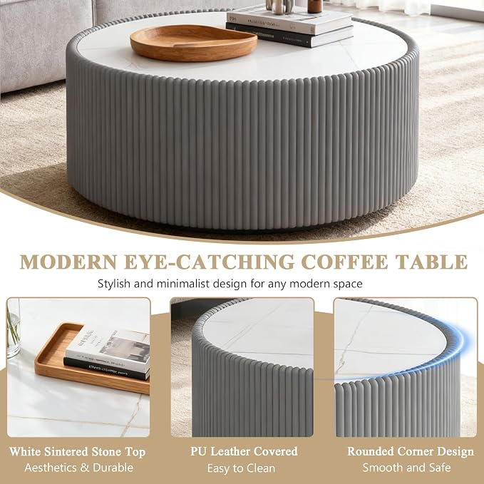 2-Piece Round Nesting Coffee Table Set, 29.52" Marble Coffee Table and End - Image 5