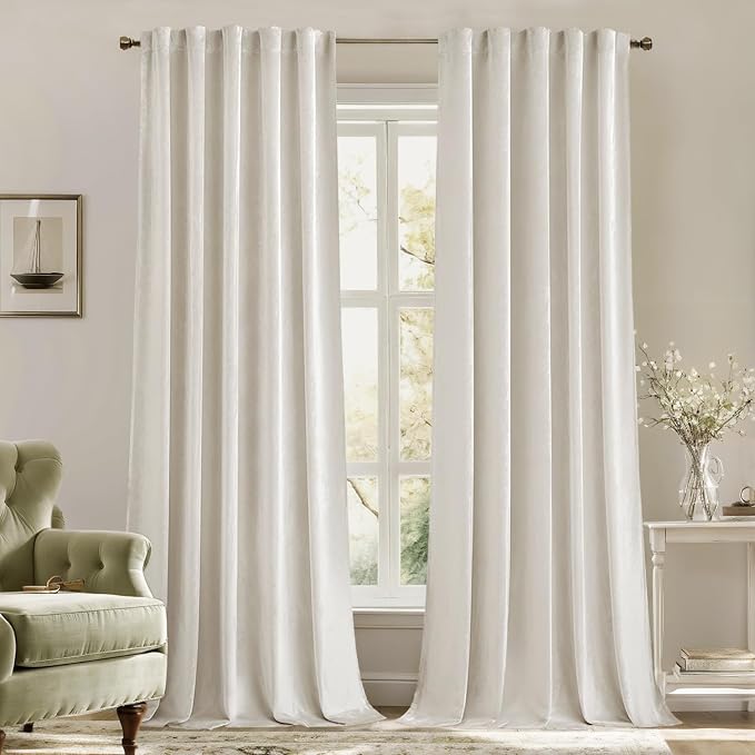 MIULEE Velvet Curtains 52x90 inches 2 Panels Ivory Room Darkening Curtains | by MIULEE
