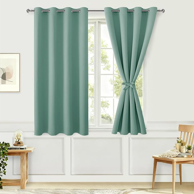 Blackout Curtains for Bedroom, Sage Green, 52 x 45 Inch, 2 Panels | Thermal by Hiasan