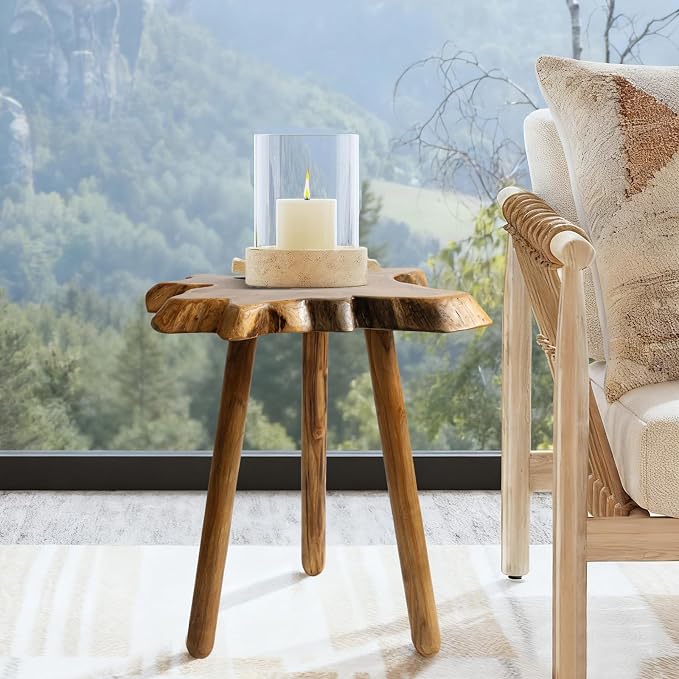 Natural Teak Wood Live Edge Side Table - Image 6