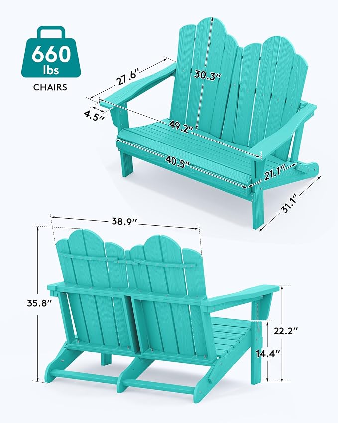 SERWALL Folding Adirondack Bench, HDPE All-Weather Adirondack Loveseat Set of 2 - Image 3