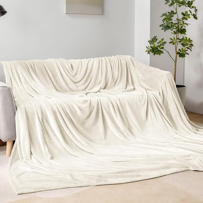 BEDELITE Fleece Blanket Soft Plush Oversized Bed Blanket Cream 120"x120" | - Image 3