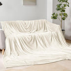 BEDELITE Fleece Blanket Soft Plush Oversized Bed Blanket Cream 120"x120" | - Image 3