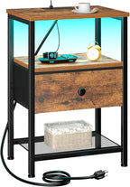 LOAKEKEL Nightstand with Charging Station, End Table with Fabric Drawer by LOAKEKEL