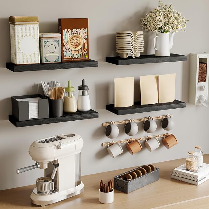 Fixwal Black Floating Shelves for Wall, Rustic Wood Shelves for Bathroom - Image 7