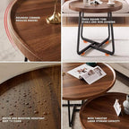Round Nesting Coffee Table Set of 2, Mid Century Modern, Center - Image 6