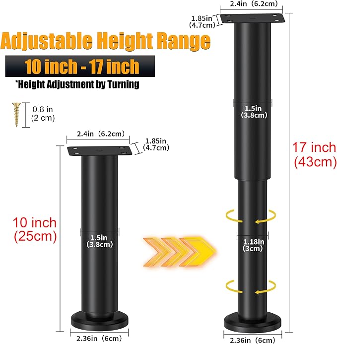 Wlrrcwdttc 2 Pcs Adjustable Height Bed Support Legs - Image 2