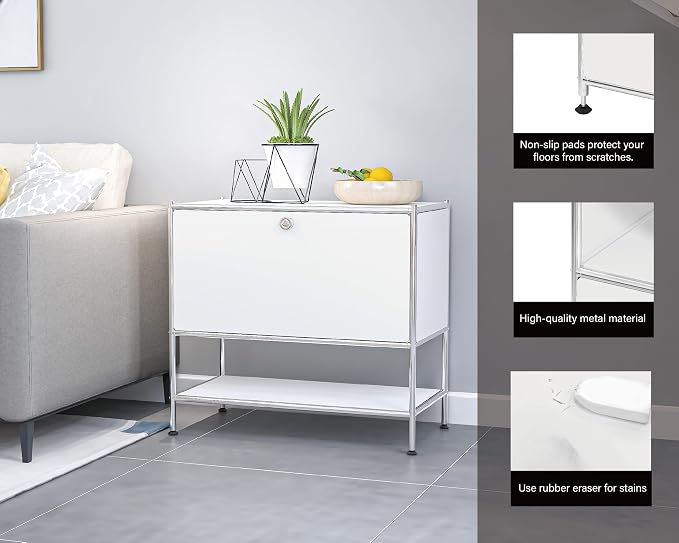 Metal Sidetable with Flap Door, 27.5" Height - Image 4