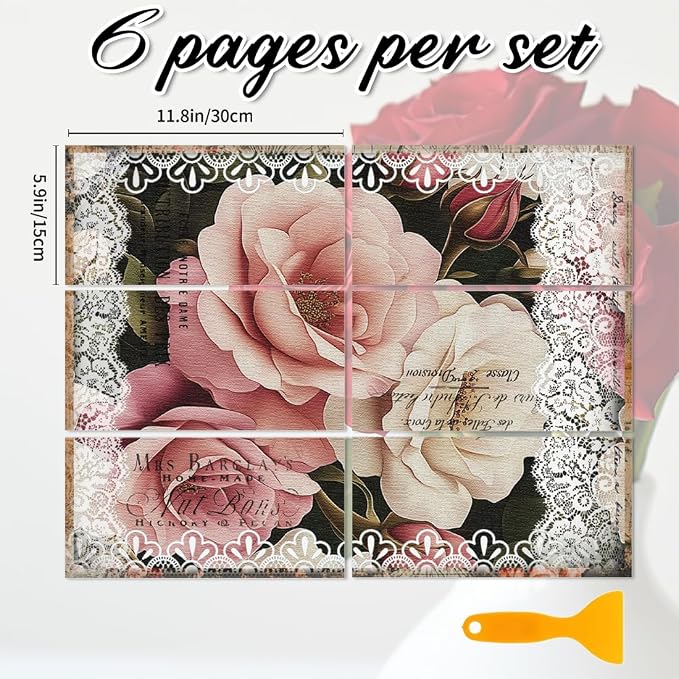 6 Sheets Roses Rub on Transfers - Image 2
