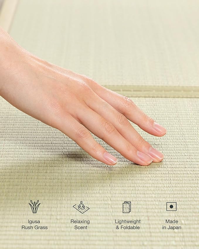 FULI Japanese Tatami Mattress, Foldable Igusa Rush Grass Tatami Rug, Natural - Image 4