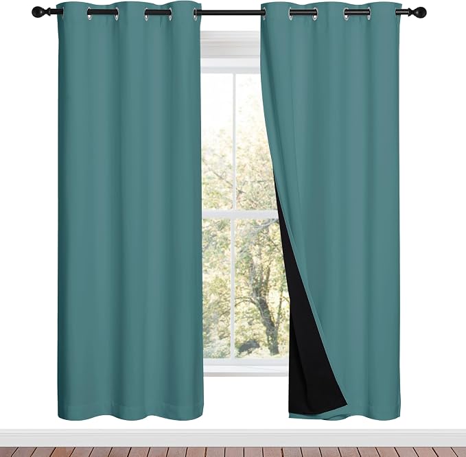 NICETOWN 100% Blackout Window Curtain Panels, Sea Teal, 2 Pieces, 42-inch Wide by NICETOWN