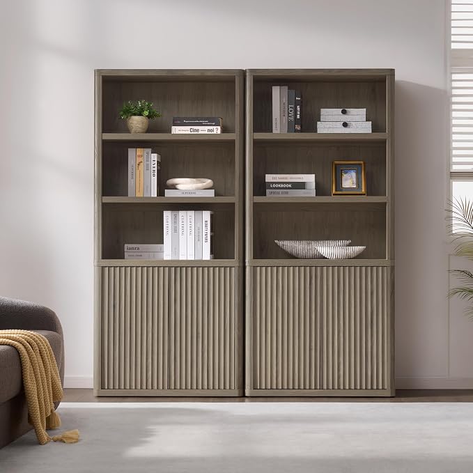 SICOTAS Book Shelf with Doors 71" Tall 6 Tier Bookshelf with Adjustable Shelves - Image 3