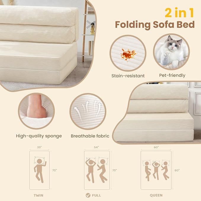 JUIKURY Folding Sofa Bed, Convertible Sleeper Chair - Image 7