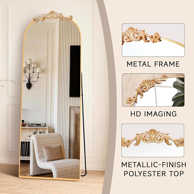 MISSDAY Vintage Baroque Full Length Mirror, Full Metal Frame Stand Up Retro - Image 3