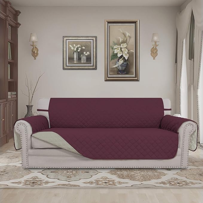 Easy-Going Reversible Couch Cover, 4 Seater Sofa, XX-Large Sofa, Wine/Beige | - Image 2