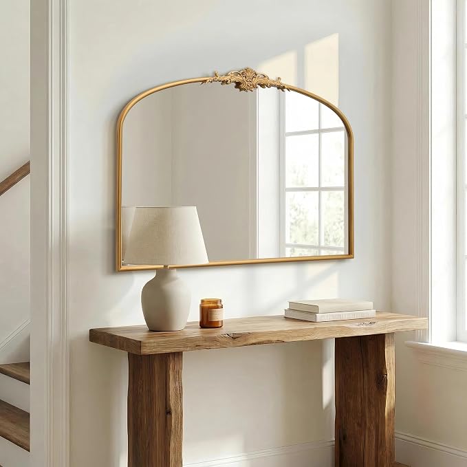 Besdomus Antique Arched Gold Mirror: 40"x29" French Large Decorative Gold - Image 4