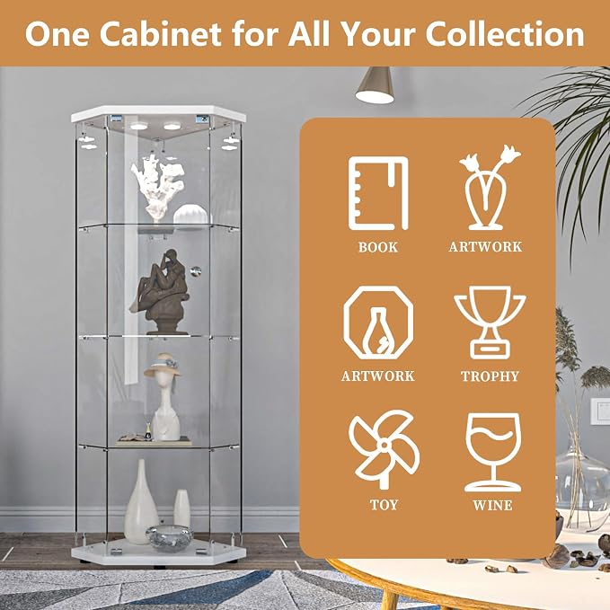 LFT HUIMEI2Y Glass Display Corner Cabinet 4-Shelf, Curio Cabinets Fast - Image 7