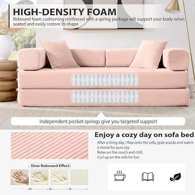 4-in-1 Folding Convertible Sofa Bed, 78 Inch Boneless Couch - Image 3