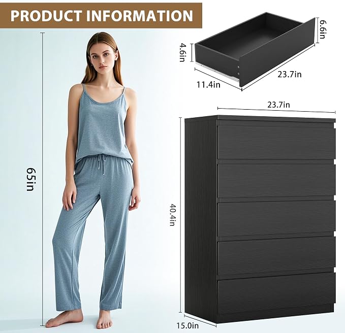Jocoevol Black 5 Drawer Dresser - Image 3