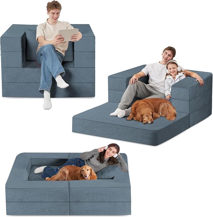 Folding Bean Bag Chair for Adults, 3-in-1 Bean Bag Couch Faux Fur Floor Sofa - Image 8