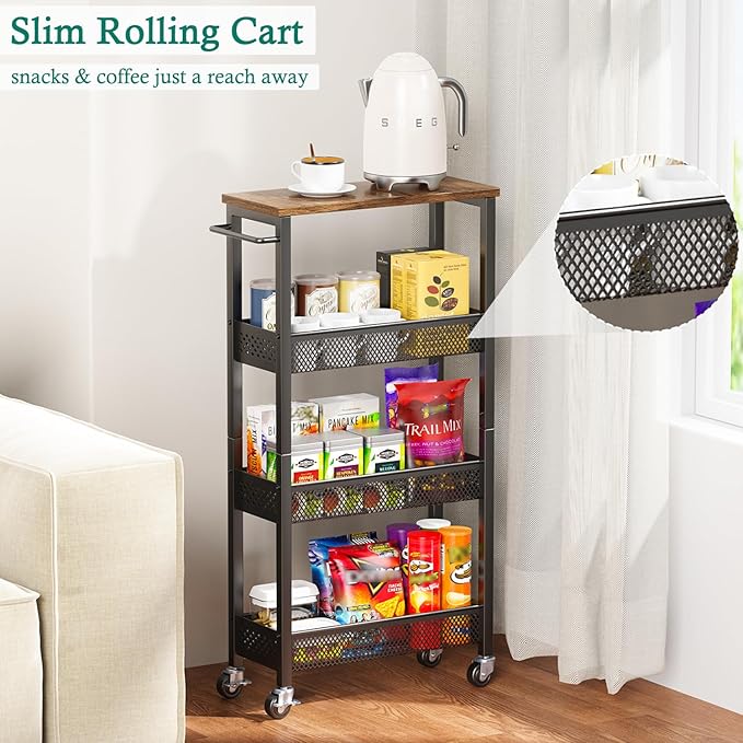 XYZLVSI Slim Storage Cart 4 Tier Narrow Kitchen Rolling Cart on Wheels - Image 5