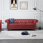 Mid-Century 3 Seater Sofa, Faux Leather Couch - Image 3