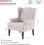 HUIMO Printed Wingback Accent Chair, Linen Upholstered High Back Armchair - Image 2