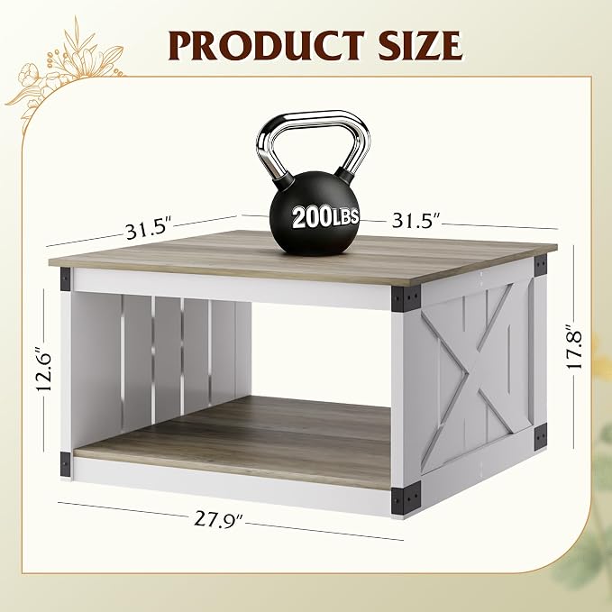 WLIVE Coffee Table, Farmhouse Coffee Table - Image 3