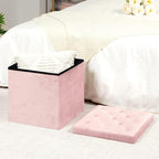 B FSOBEIIALEO Storage Ottoman Cube, Velvet Tufted Folding Ottomans - Image 2