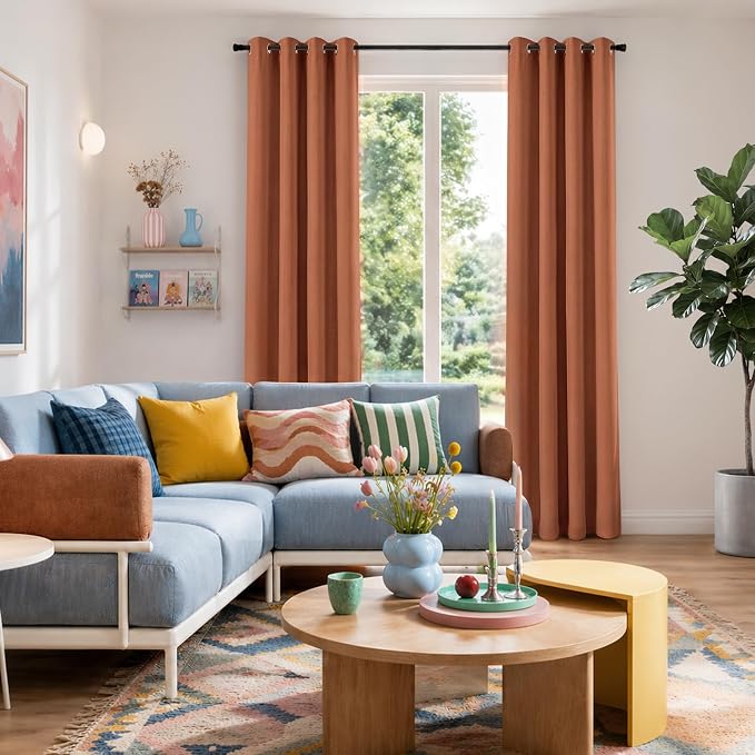 100% Blackout Linen Textured Curtains 72 Inch Long, Light Blocking, Thermal - Image 2