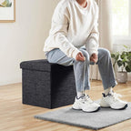 Ornavo Home 2 Pack 15 Inch Folding Storage Ottoman, Square Cube Linen Small - Image 2