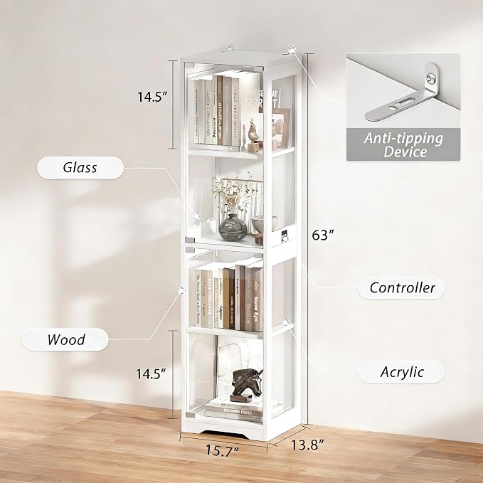 Display Cabinet with Glass Doors, Display Case with Lights and Human Body Sensor - Image 2