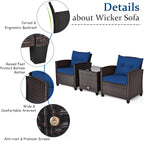 COSTWAY 3PCS Patio Furniture Set, PE Rattan Wicker Sofa w/Washable Cushion and - Image 7