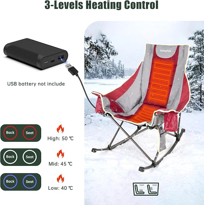 SUNNYFEEL Heated Rocking Camping Chair Fully Padded Patio Folding Chair - Image 6