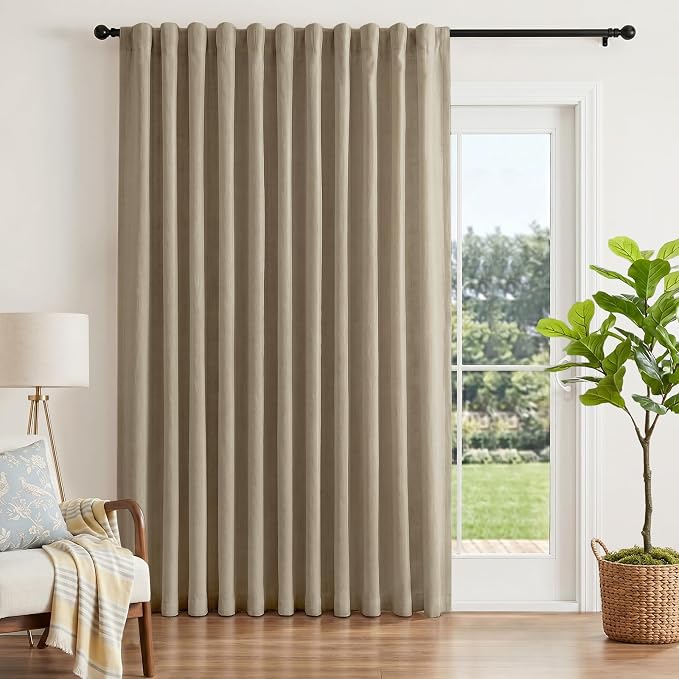 INOVADAY Extra Wide 100% Blackout Linen Curtains 102x90 Earthy Beige | Linen by INOVADAY