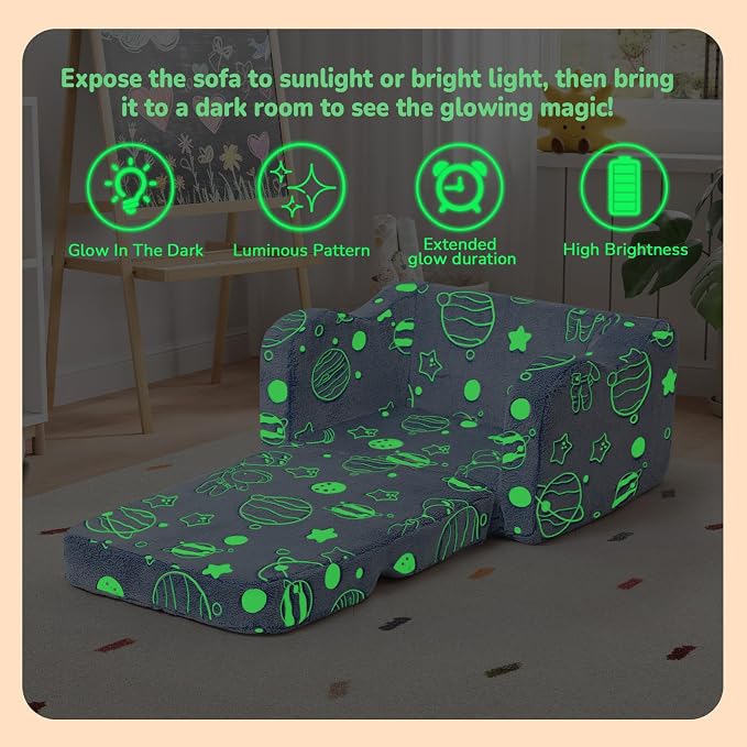 MeMoreCool Glowing Astronaut Planet Kids Chair, 2-in-1 Glow-in-the-Dark Space - Image 4