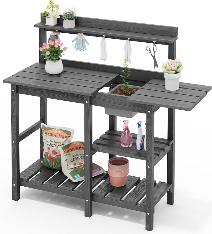 SERWALL Outdoor Potting Bench 2-Piece Set, Rot-Resistant HDPE Potting Table - Image 10