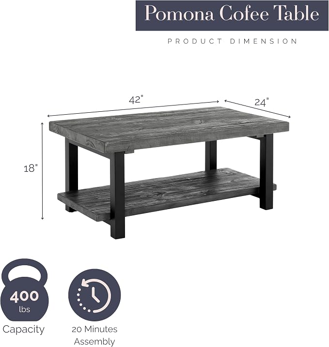 Pomona 42-Inch Rectangular Solid Wood Coffee Table - Image 2