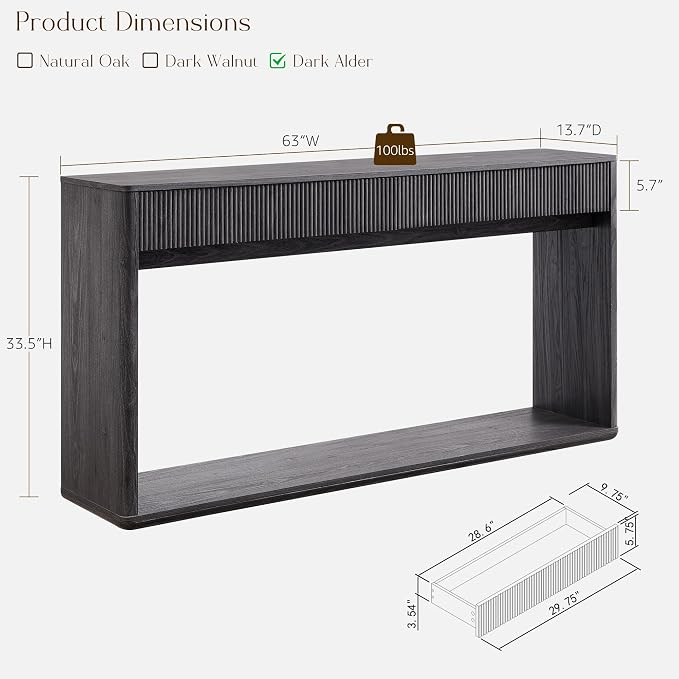 OKD 63" Fluted Console Table for Entryway, Modern Entryway Table - Image 2