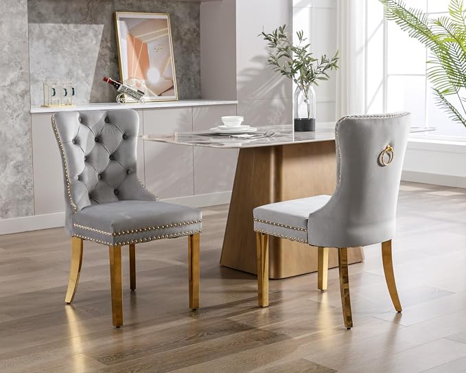 KCC Velvet Dining Chairs Set of 6, Upholstered High-end Tufted Dining Chair - Image 10