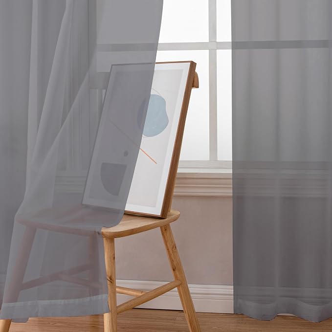 Chyhomenyc Charcoal Grey Sheer Curtains 108 Inch Length 2 Panels, Extra Long - Image 7