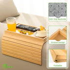 GEHE Bamboo Sofa Arm Tray, Foldable Couch Arm Tray Side Table, Anti-Falling - Image 2