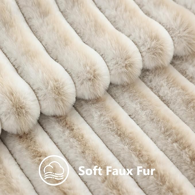 decorUhome Fall Faux Fur Throw Pillow Covers 22x22 Set of 2 Beige White | - Image 3