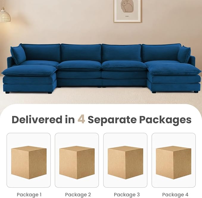 148'' Sectional Modular Cloud Couch, Oversized U Shaped 4 Seat Sofa - Image 3