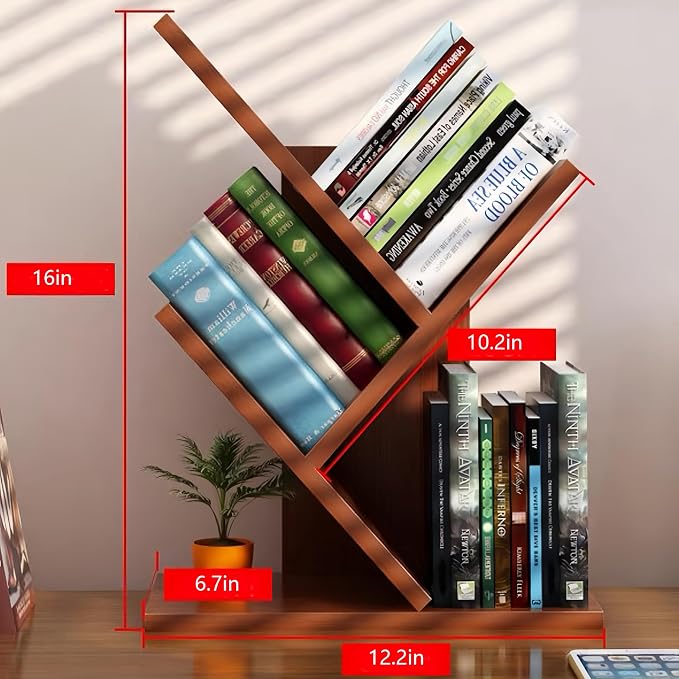 Godferyxin Tree Bookshelf, Small Bookshelf, 3 Tier Wood Mini Book Shelf and - Image 3