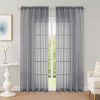 Sheer Curtains 84 Inches Long 2 Panels Set, Sheer Grey Curtains by OWENIE